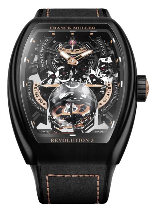Franck Muller Vanguard Revolution 3 Skeleton Brushed Black Titanium - Rose Gold Replica Watch V50 REV 3 PR SQT NRBR (5N)